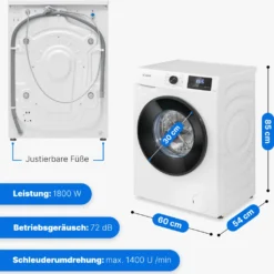 Bomann® Waschmaschine 8kg Mit Max. 1400 U/min - Effizienter, Leiser Und Langlebiger Invertermotor, 15 Waschprogrammen, Und Endzweitvorwahl, Washing Machine Mit Dampffunktion - WA 7185 -Smart Kitchen Store 00e3a3bd7b623ac94f10bef58b301b3e