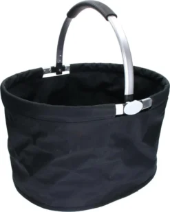 Einkaufskorb "Silandre" Schwarz Faltbarer Einkaufskorb Rund Mit Aluminiumgriff Geräumig Stabile Einkaufstasche 36 Liter Volumen Schwarz