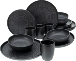 CreaTable 23860 Kombiservice Uno Für 4 Personen, Steinzeug, Schwarz (1 Set, 16-teilig) -Smart Kitchen Store 01da68474a60104472e058643999d157
