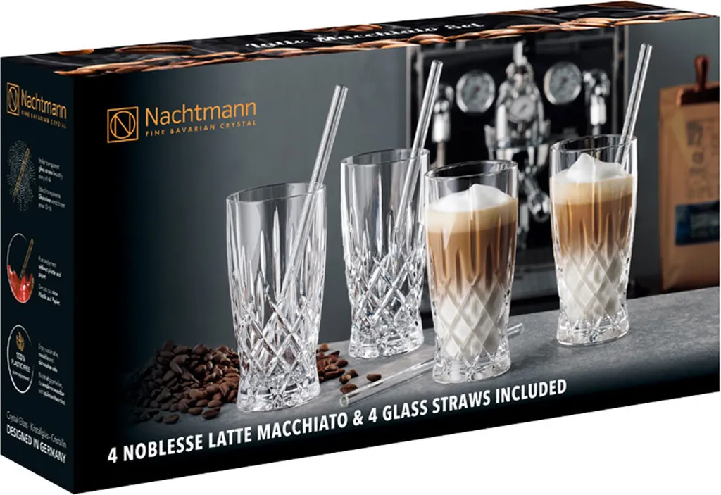 Nachtmann Latte Macchiato Set/4 + 4 Glastrinkhalme 7604/8tlg. Noblesse 104671 6 Nachtmann Latte Macchiato Set/4 + 4 Glastrinkhalme 7604/8tlg. Noblesse 104671 – Bild 4
