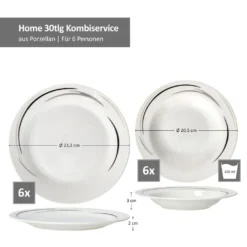 Mambo-Cat Kaffee-Tasse Porzellan-Becher Geschirr-Set Schüssel Bowl-Schale Tafel-Zubehör Suppen-Schälchen Speise-Teller Käse-Wurst Ess-Platte Frühstücks-Buffet Brunch Kuchen-Dessert Home Streifen-Grau Schwarz-Creme Kombi-Service Sechs-Personen -Smart Kitchen Store 0340c9281ab81c10f11f126e8487123b