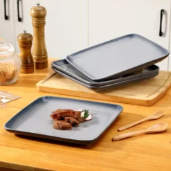 LOVECASA Tafelservice, 4-tlg Set Quadratische Speiseteller Aus Steingut, Flachteller, Frühstücksteller Für 4 Personen, Grau 16 LOVECASA Tafelservice, 4-tlg Set Quadratische Speiseteller Aus Steingut, Flachteller, Frühstücksteller Für 4 Personen, Grau -Smart Kitchen Store 041d294c23f8319ec4ae20e1c816dca9