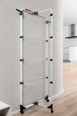 Vileda Mixer 4 - Vertikaler Stahlturm-Wäscheständer, 40 Meter Trockenraum, 4 Gestelle, Kleiner Kleiderständer Und Bügel, Offene Maße 169 X 71 X 71 X 71 Cm, Farbe Weiß -Smart Kitchen Store 0715b4fe14552cbf330d0741d3af6d97