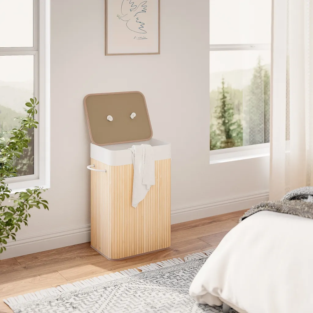 Wäschekorb Aus Bambus, Wäschebox, Wäschesammler, Faltbar, Mit Abnehmbarem Deckel Und Waschbarem Futter, 72L, 40 X 30 X 60 Cm 10 Wäschekorb Aus Bambus, Wäschebox, Wäschesammler, Faltbar, Mit Abnehmbarem Deckel Und Waschbarem Futter, 72L, 40 X 30 X 60 Cm – Bild 8