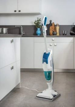 Rowenta Bodendampfreiniger Clean & Steam Revolution RY7757 | 2 In 1 Reingung | Verdampfer Für ätherische Öle | Alle Bodenarten | Anti-Kalk-Kartusche | Weiß/Blau -Smart Kitchen Store 09ea140ee98abd075d72410c481c4283
