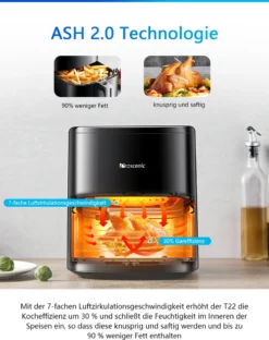 Proscenic T22 Heißluftfritteuse, App Und Sprachsteuerung, 5L XXL Luftfritteuse, Airfryer Mit Großem Digitalem LED Display, Vorheizen&Warm Halten, 100 Rezepte,ohne Öl, Schwarz, Edelstahl -Smart Kitchen Store 0a24fa12242ca035ac25b25b22467b98