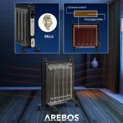 AREBOS Mica Konvektor 2000 W | Wärmewellenheizer | Elektroheizung | Konvektor-Heizung | Mobile Elektroheizung Energiesparend | Leise Heizung | Mobiler Elektro Heizlüfter Mit 2 Heizstufen | Schwarz -Smart Kitchen Store 0ab4b8c541e1c445fad6736e3c13040c
