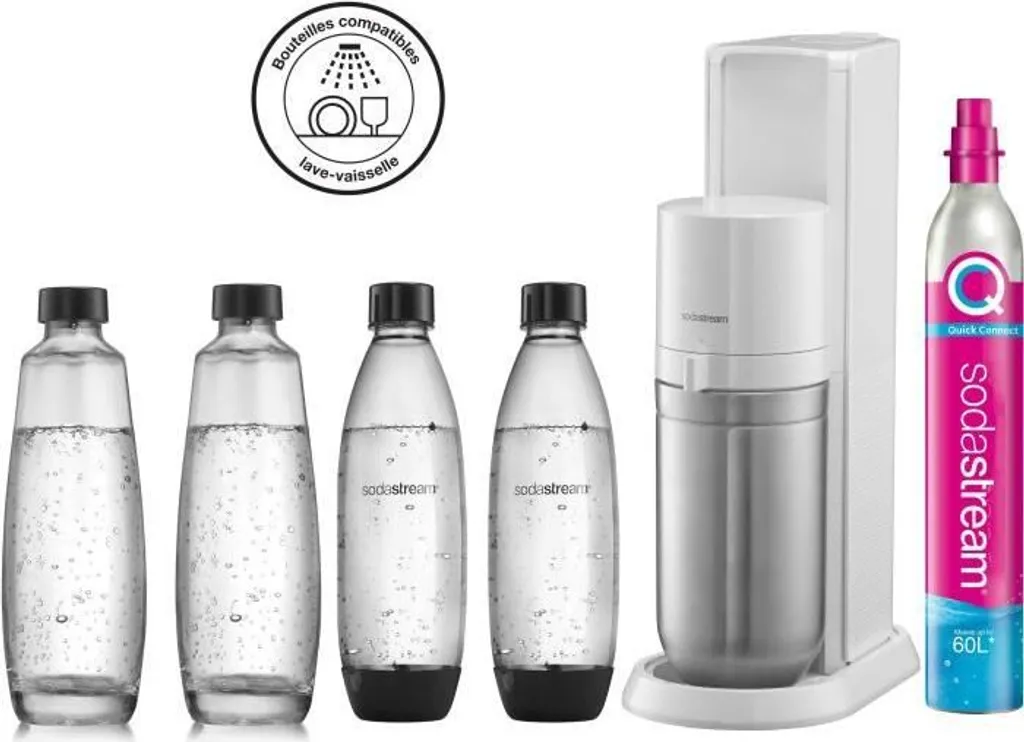 SODASTREAM DUOBICB - Weiße DUO-Maschine Pack 4 Flaschen (2 DUO-Dekanter + 2 Fuse LV) + 1 CQC-Austauschzylinder 3 SODASTREAM DUOBICB - Weiße DUO-Maschine Pack 4 Flaschen (2 DUO-Dekanter + 2 Fuse LV) + 1 CQC-Austauschzylinder