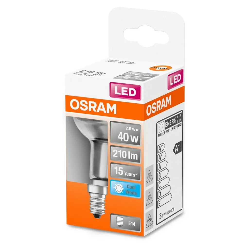 Osram LED Leuchtmittel R50 Glas Reflektor 2,6W = 40W E14 Matt 210lm Neutralweiß 4000K 36° 9 Osram LED Leuchtmittel R50 Glas Reflektor 2,6W = 40W E14 Matt 210lm Neutralweiß 4000K 36° – Bild 7