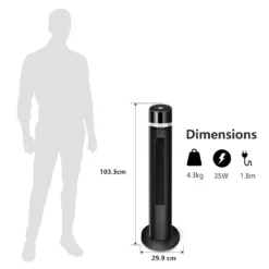 Aigostar Turmventilator, Leise Mit Fernbedienung, 35W, 60° Oszillierend, 3 Geschwindigkeitsstufen, 7 Stunden Timer, Säulenventilator Mit Speicher Funktion, 103cm Standventilator Tower Fan, Schwarz -Smart Kitchen Store 0d0c095b0d86ce6b67c069d762344c24