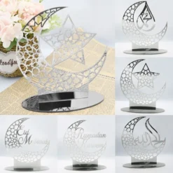 Ramadan Eid Mubarak, Dekorationen Eid Mubarak Acryl Ornamente Mond Sterne Muslim Festival Ramadan Dekorationen, Silber -Smart Kitchen Store 0f89d23bdc92b4b0004749e8a546d957