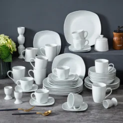 MALACASA, Serie Elisa, 50-teilig Tafelservice Aus Porzellan Für 6 Personen, Kombiservice Frühstückservice Kaffeeservice Mit Eierbecher, Kaffeetassen, Untertassen, Müslischalen, Dessertteller -Smart Kitchen Store 0fff2d372201425aa018fdc19d09c4b6