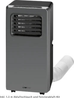 Clatronic Klimagerät CL 3672 Mit LED-Display - Farbe: Anthrazit/Silber - Funktionen: Kühlen, Entfeuchten, Gebläse - 880 W - Inkl. 1,5 M Abluftschlauch + Fensterabluft-Kit + Infrarot-Fernbedienung; 263 808 -Smart Kitchen Store 1154f1799d2a0a65f100127e9ef6eca4