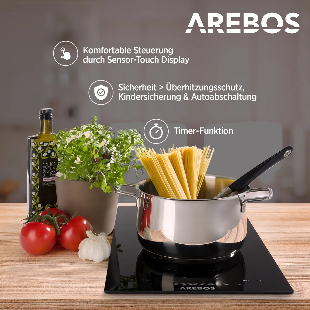 AREBOS Glaskeramikkochfeld, 3000 W, 2 Kochfelder, 30cm, Autark, Mit Sensor Touch 4 AREBOS Glaskeramikkochfeld, 3000 W, 2 Kochfelder, 30cm, Autark, Mit Sensor Touch – Bild 2