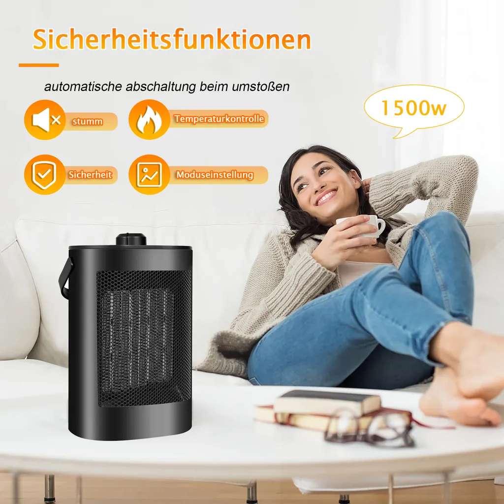 Speed Heizlüfter Energiesparend 1500W, Elektrisch Heizung Mit Drei Leistungsstufen, 120° Oszillation,Sicherheitsabschaltfunktion 4 Speed Heizlüfter Energiesparend 1500W, Elektrisch Heizung Mit Drei Leistungsstufen, 120° Oszillation,Sicherheitsabschaltfunktion – Bild 2