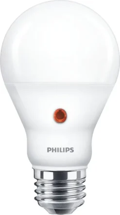 Philips LED Lampe Mit Dämmerungssensor Ersetzt 60W, E27 Standardform A60, Warmweiß, 806 Lumen, Nicht Dimmbar, 1er Pack