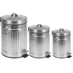 Treteimer Mülleimer Zink Abfalleimer Pedaleimer Mit Rillen Silber 3 Griffe (5 Liter)