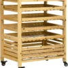 Outsunny Obsthalter Mit Rädern, Gemüseregal Mit 5 Regalen, Obstkorbständer, Aufbewahrungswagen, Für Gemüse, Obst, Bis 20 Kg Belastbar, Aus Tannenholz, Natur -Smart Kitchen Store 1a6ee07099420fb25ef40a38bd409a76