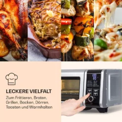 Die Klarstein Vita-Crisp Heißluftfritteuse Ist Ein Schlanker Alleskönner In Der Küche. Ihre 8 Unterschiedlichen Funktionen - Frittieren, Barten, Grillen, Dörren, Toasten, Backen, Warmhalten Und Pizza-Modus - Kannst Du Ganz Bequem über Das Frontseitige Display Mit Drehknopf Einstellen. Das Vierteilige Zubehör-Set Liefert Dir Alles, Was Du Für Heiße, Knusprige Snacks Brauchst. Dank Des Geräumigen Innenraums Wird Die Vita-Crisp Spielend Mit 33-cm-Pizzen Fertig. Die Reinigung Gestaltet Sich Dank Cle -Smart Kitchen Store 1b215cd318aff97f9f95f8e900920451