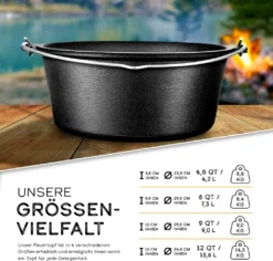 Grillas® Dutch Oven Set 7,3 Liter / Topf Ohne Füße Deckelheber BBQ Gusseisen Feuertopf Gusstopf Schmortopf -Smart Kitchen Store 1bd667503975c56f8b918795c7064bdc