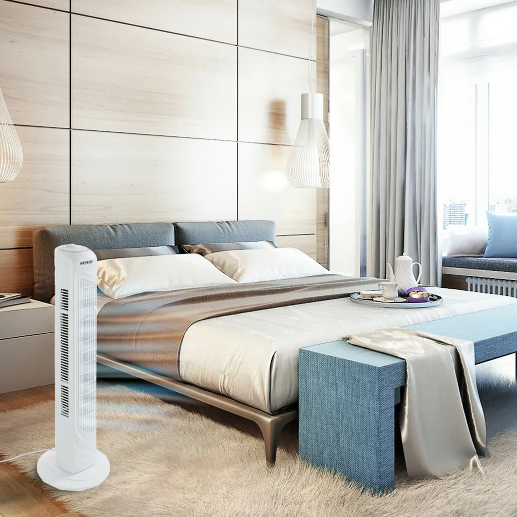 AREBOS Turmventilator, 50 Watt, 60°-Oszillation, 3 Geschwindigkeitsstufen, Ventilator Mit Tragegriff, Weiß, Leise 4 AREBOS Turmventilator, 50 Watt, 60°-Oszillation, 3 Geschwindigkeitsstufen, Ventilator Mit Tragegriff, Weiß, Leise – Bild 2