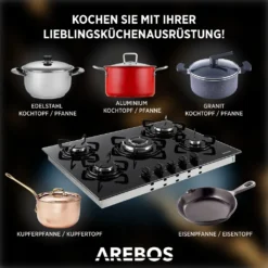 AREBOS Gaskochfeld 5 Flammen, Glaskeramik, Inkl. Topfträger & Zündsicherung, Autark, Geeignet Für Erdgas Oder Propangas, Gasherd, Gaskocher 16 AREBOS Gaskochfeld 5 Flammen, Glaskeramik, Inkl. Topfträger & Zündsicherung, Autark, Geeignet Für Erdgas Oder Propangas, Gasherd, Gaskocher -Smart Kitchen Store 2111526b270e1d5af3316c3ed042a46a