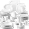 MALACASA, Serie Elvira, 60 Tlg. Cremeweiß Porzellan Geschirrset Kombiservice Tafelservice Mit Tassen, Untertassen, Dessertteller, Suppenteller Und Flachteller Für 12 Person -Smart Kitchen Store 2187d4e30a76d07338fd4cda578379a8