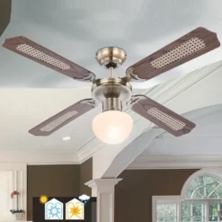Globo Lighting VENTILATOR Metall Altmessing, Blade Turnable, Zugschalter Kette, Max. Motorleistung 50W, Optimale Raumnutzung 15m², Abkühlung, Aufheizen, Geschwindigkeitsstufen 115/185/235 RPM, ø: 1066mm, H: 415mm, Exkl. 1x E27 60W 230V -Smart Kitchen Store 2197c3bb3299a07a3dc39eda572cca11