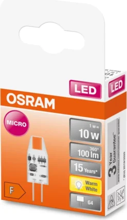 Osram LED Stiftsockelleuchte Micro 12V G4 1W Warmweiß, Klar -Smart Kitchen Store 24005da639234ab26b3f9da9158acf44