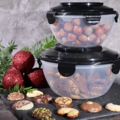 PLENTYFY Vorratsdosen 8 Teilig - Vorratsdosen Set Rund Mit Deckel Vorratsbehälter - Schwarz Luftdicht & Auslaufsicher Vorratsgläser Set Salatschüssel Mit Tragegriff -Smart Kitchen Store 24160631d82c1d7505a4dd852933471f