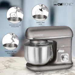 Clatronic Knetmaschine KM 3712 Inkl. Transparentem Spritzschutzdeckel Mit Nachfüllöffnung, 1100 Watt, 5 Liter, Schwenkbarer Multifunktionsarm, Titan -Smart Kitchen Store 242d43e5b034bcdba8a693013c61eb58