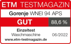 Gorenje WNEI 94 APS Waschmaschine Mit Dampffunktion - 9 Kg Fassungsvermögen - 1400 U/min - 16 Programme - Inverter Motor - Edelstahltrommel - AquaStop - Kindersicherung - Steril Tub - Weiß 16 Gorenje WNEI 94 APS Waschmaschine Mit Dampffunktion - 9 Kg Fassungsvermögen - 1400 U/min - 16 Programme - Inverter Motor - Edelstahltrommel - AquaStop - Kindersicherung - Steril Tub - Weiß -Smart Kitchen Store 2599d108787eb7e4ea7c37d9450e26e6