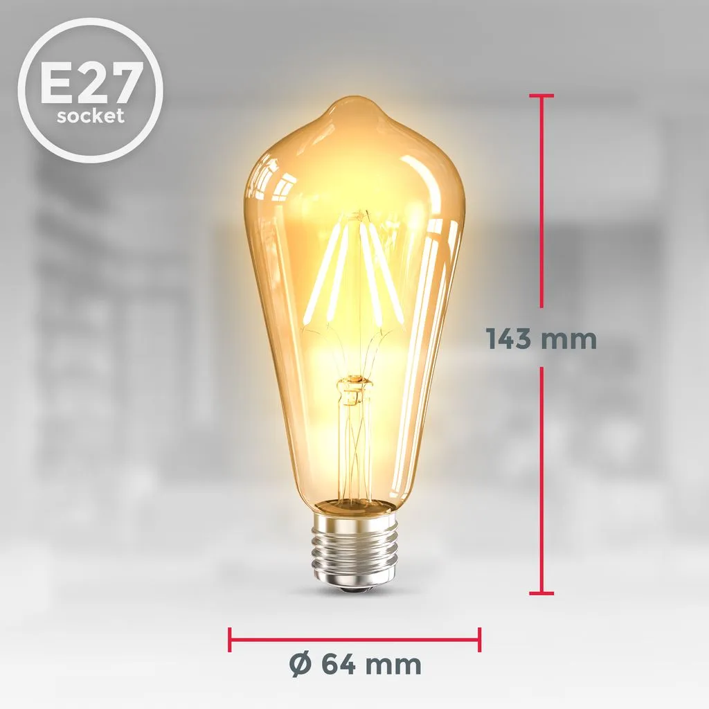 3x LED Leuchtmittel Filament Vintage Industrie Lampe E27 Retro Glühbirne ST64 4W 7 3x LED Leuchtmittel Filament Vintage Industrie Lampe E27 Retro Glühbirne ST64 4W – Bild 5