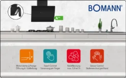 Bomann Kopffreie Vertikal-Haube DU 7605 G Schwarz Mit Touch Und Sensor Control -Smart Kitchen Store 29502fa3ba38aa27aee8633f1eb2d450