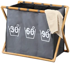 KESPER Wäschesammler Mit Dreifacher Einteilung, Trio, Grau Mit Bambusrahmen 69 X 38x 57 Cm 19597 14 KESPER Wäschesammler Mit Dreifacher Einteilung, Trio, Grau Mit Bambusrahmen 69 X 38x 57 Cm 19597 -Smart Kitchen Store 29c9217bd74923c11263dcde073b86b9