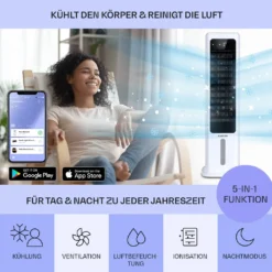 Klarstein Mobiles Klimagerät Ohne Abluftschlauch - 360° Luftkühler Mit Wasser Ventilator Luftbefeuchter Luftreiniger Funktion - App-Steuerung - 6L Wassertank - Klimaanlage Mobil Mit Fernbedienung -Smart Kitchen Store 2cf4f742164b8f48b801d556f8465782