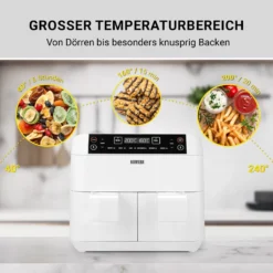 N8WERK Doppel-Heißluftfritteuse - 7,6l Heißluft Fritteuse Friteuse Fritöse XL Air Fryer Edelstahl Doppelkorb 2x 3,8L -Smart Kitchen Store 2d126cbdf2ddc1e9e2cef060827f4944