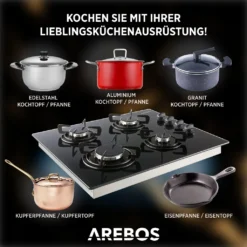 AREBOS Gaskochfeld 4 Flammen, Glaskeramik, Inkl. Topfträger & Zündsicherung, Autark, Geeignet Für Erdgas Oder Propangas, Gasherd -Smart Kitchen Store 2d467e8433ca76edaa8ca710808759aa