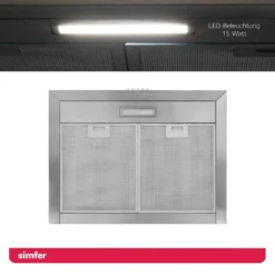 Simfer SMF-CH 8633 Dunstabzugshaube Edelstahl, 60 Cm, 650 M³ /h, Wandhaube, Kaminhaube, Teleskopkamin, Doppelabluftschacht, LED-Beleuchtung 16 Simfer SMF-CH 8633 Dunstabzugshaube Edelstahl, 60 Cm, 650 M³ /h, Wandhaube, Kaminhaube, Teleskopkamin, Doppelabluftschacht, LED-Beleuchtung -Smart Kitchen Store 2e1a4b0f345eefa6699fe49dc463ddcf