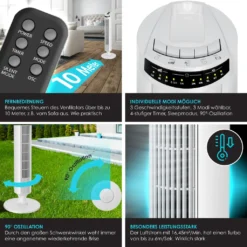 KESSER Turmventilator FERNBEDIENUNG Ventilator LED Display Standventilator Klimaanlage, Farbe:Weiß -Smart Kitchen Store 2ed176a894ef6378db4ca6eb9e110028