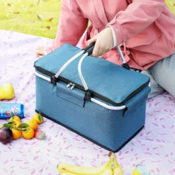 Großer Korb Faltbare Einkaufshilfe Picknickkorb Faltbare Einkaufstasche Einkaufskorb Mit Aluminiumgriff,Navy Blau -Smart Kitchen Store 3010703899ba52ab0c526a1083fdc3af