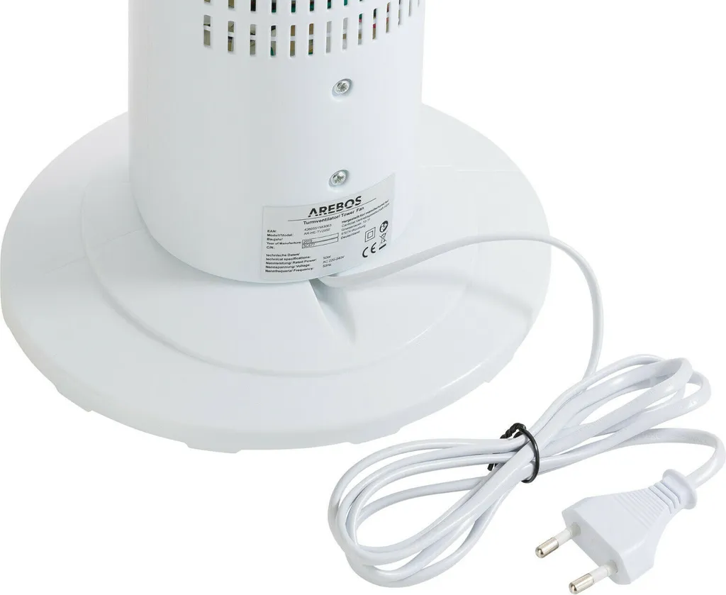 AREBOS Turmventilator, 50 Watt, 60°-Oszillation, 3 Geschwindigkeitsstufen, Ventilator Mit Tragegriff, Weiß, Leise 14 AREBOS Turmventilator, 50 Watt, 60°-Oszillation, 3 Geschwindigkeitsstufen, Ventilator Mit Tragegriff, Weiß, Leise – Bild 12
