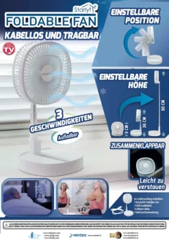 Starlyf® Foldable Fan – Wiederaufladbarer, Kabelloser Und Zusammenklappbarer Ventilator, Akkubetrieb Mit 3 Geschwindigkeiten, 2in1 - Tischventilator Und Standventilator – Aus Der TV Werbung 31 Starlyf® Foldable Fan – Wiederaufladbarer, Kabelloser Und Zusammenklappbarer Ventilator, Akkubetrieb Mit 3 Geschwindigkeiten, 2in1 - Tischventilator Und Standventilator – Aus Der TV Werbung -Smart Kitchen Store 34f6898c36299fdd48cbe883dec23794