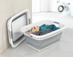 Wenko Wäschekorb Faltbar Weiß-grau