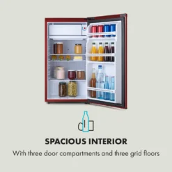 Klarstein Yummy Kühlschrank , 90 Liter Fassungsvermögen , Gefrierfach: 8 Liter , Kühlschrank: 82 Liter , Verchromte Verblendung , , Kühlmittel: R600a , 41dB , 3 X Gitterboden , Halb Automatische Abtau-Funktion , Inkl. Tropfschale , Rot -Smart Kitchen Store 36173516f9ff69ad6da5518c3ce8f1fb