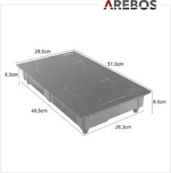 AREBOS Induktionskochfeld 3000W, 2 Kochfelder, 30 Cm, Autark Mit Sensor Touch, Timer, Kindersicherung, Überhitzungsschutz, Autoabschaltung -Smart Kitchen Store 37503b0b8a559135e01f122eae5b0697