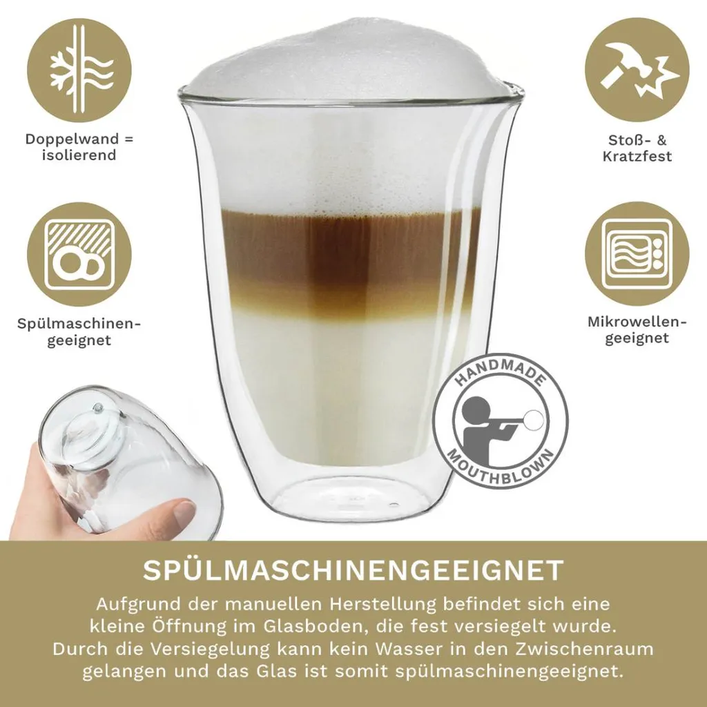Creano Doppelwandige Gläser 250ml „DG-V“, 2er Set, Thermoglas Doppelwandig Aus Borosilikatglas, Kaffeegläser, Teegläser, Latte Gläser, Doppelwandgläser 5 Creano Doppelwandige Gläser 250ml „DG-V“, 2er Set, Thermoglas Doppelwandig Aus Borosilikatglas, Kaffeegläser, Teegläser, Latte Gläser, Doppelwandgläser – Bild 3