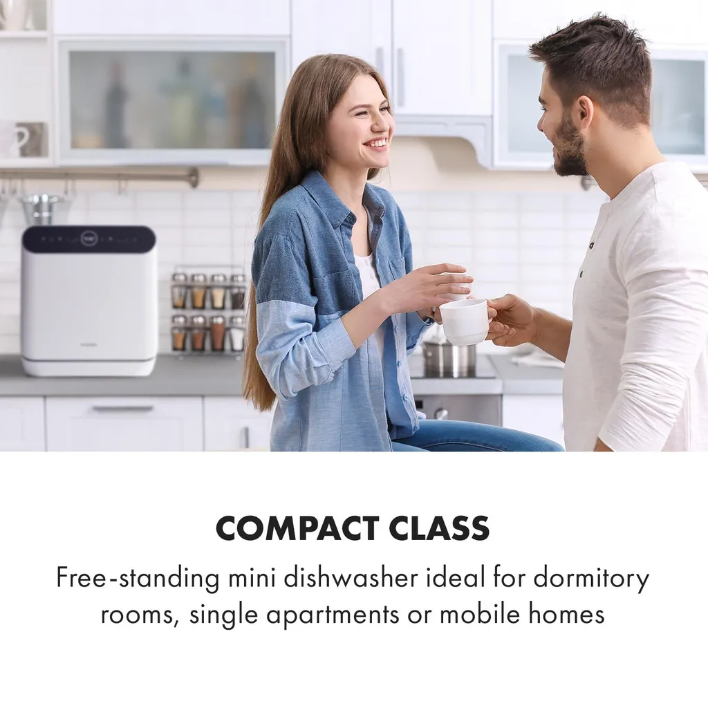 Klarstein Oceana Mini-Tischgeschirrspüler , 125 KWh/Jahr , 2 Maßgedecke , Freistehend , Installationsfrei , 360° Wäsche , 6 Programme , Touch Control , Wasserverbrauch: 6 Liter , 58 DB , Spülmaschine , Geschirrspülmaschine , Weiß 4 Klarstein Oceana Mini-Tischgeschirrspüler , 125 KWh/Jahr , 2 Maßgedecke , Freistehend , Installationsfrei , 360° Wäsche , 6 Programme , Touch Control , Wasserverbrauch: 6 Liter , 58 DB , Spülmaschine , Geschirrspülmaschine , Weiß – Bild 2