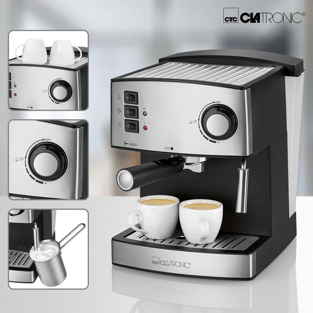 Clatronic ES 3643 Espresso- Und Cappuccino-Automat, 15 Bar Pumpdruck, Tassenvorwärmfunktion, Mit Aufschäum- Und Heißwasserfunktion 6 Clatronic ES 3643 Espresso- Und Cappuccino-Automat, 15 Bar Pumpdruck, Tassenvorwärmfunktion, Mit Aufschäum- Und Heißwasserfunktion – Bild 4