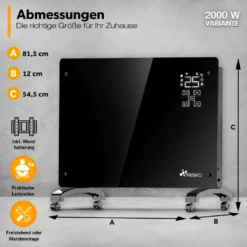 TRESKO® Elektroheizung Schwarz 2000W Inkl. WiFi & APP Glaskonvektor Konvektor Wand Heizung Glas Heizkörper Bad -Smart Kitchen Store 393c3d1e4362566f8bab3b32d71b5524